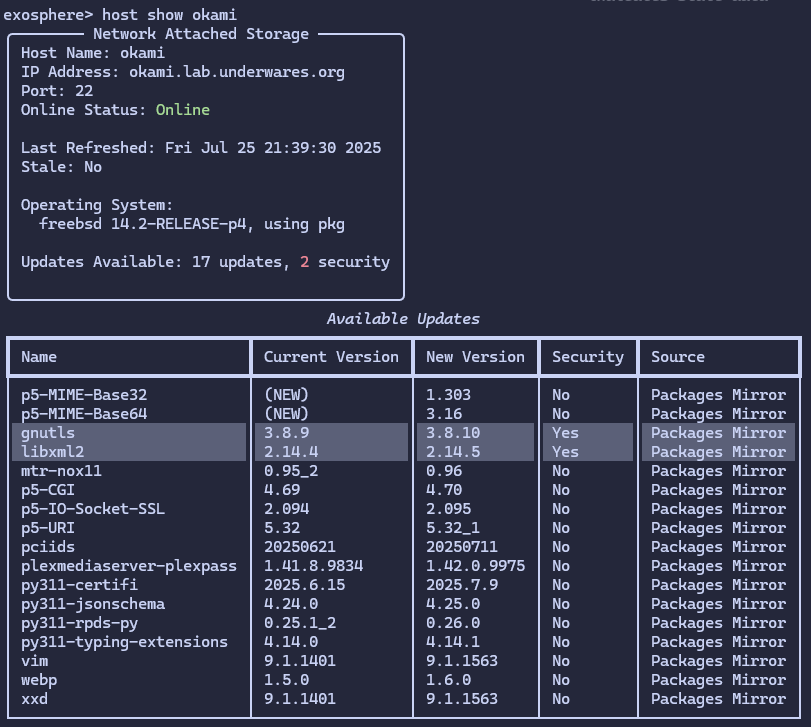 Example output of `exosphere host show`