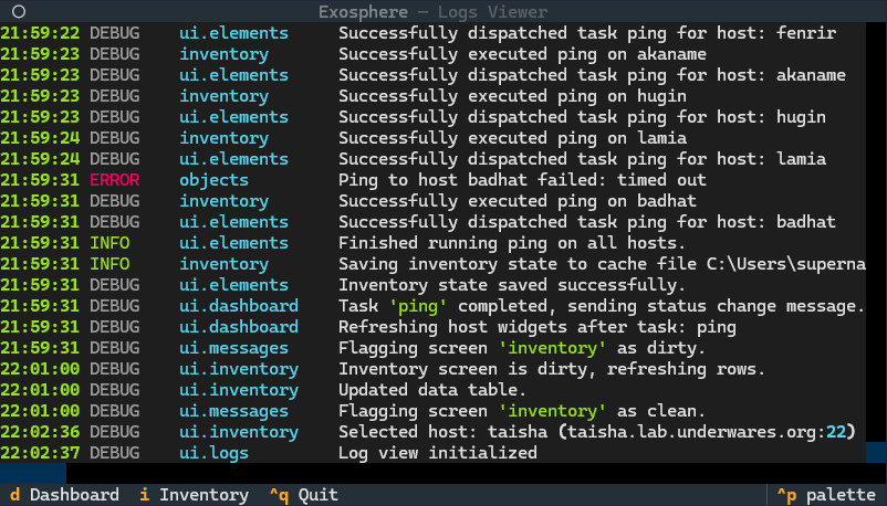 Example of Exosphere TUI Logs